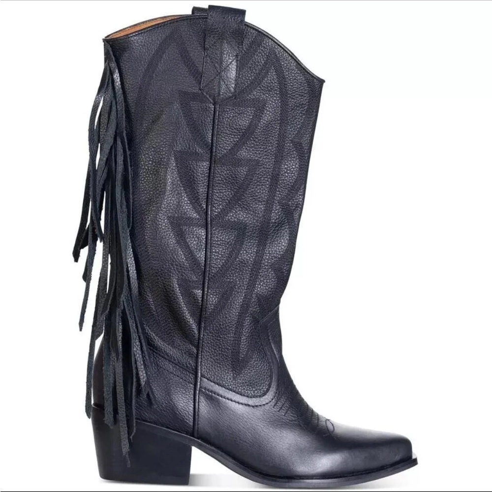 SOLD New Silvia Cobos Black Leather Fringe Western Boots